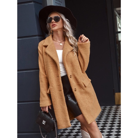 Lapel collar faux fur fuzzy Teddy Coat mauve - Picture 8 of 11